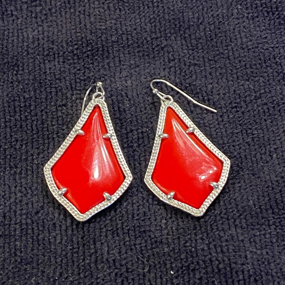 Kendra Scott silver Alex earrings Red Opaque Glass